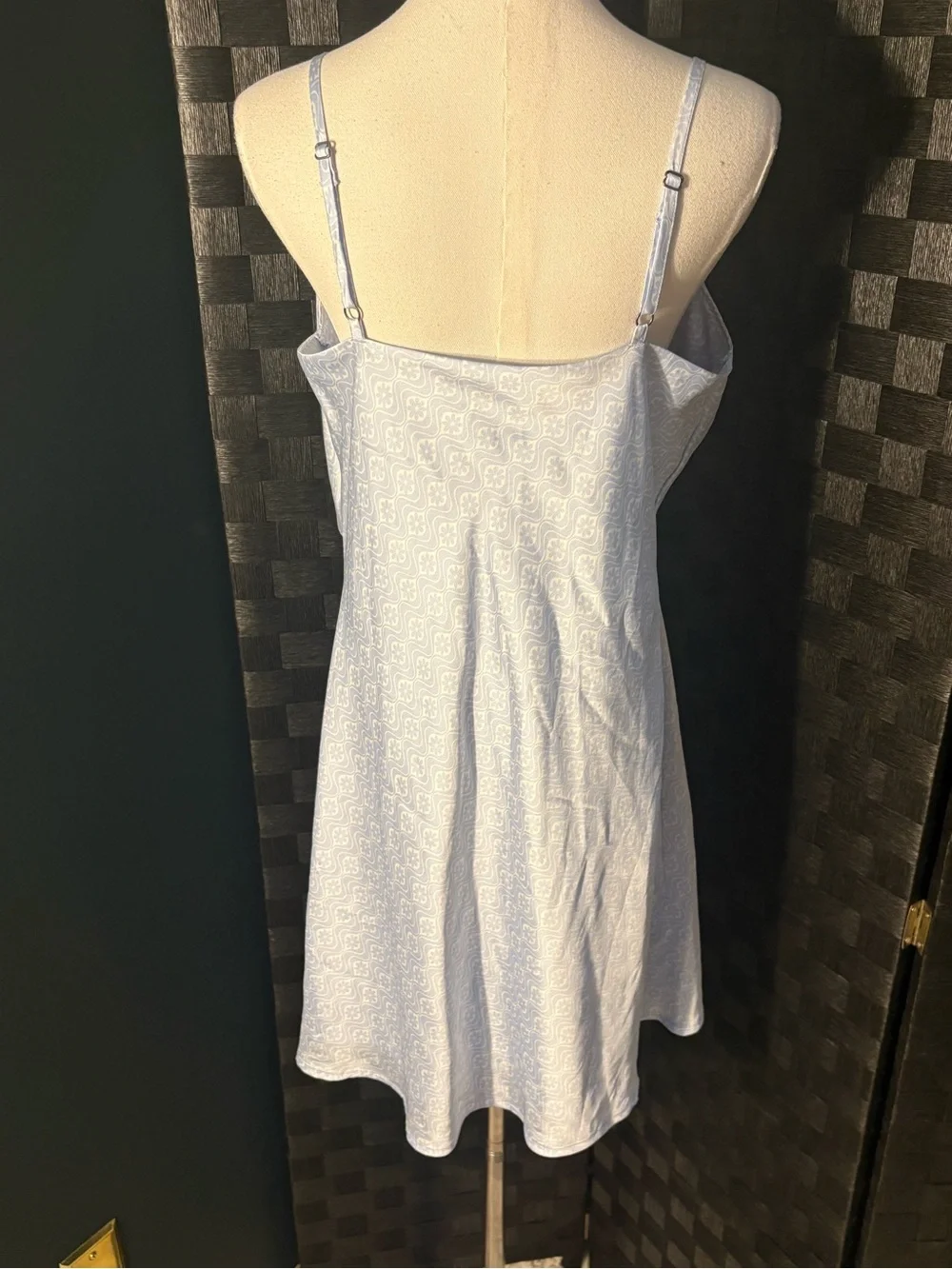 Hollister Co. Blue & White Geometric Damask Satin Cowl Neck Slip Mini Dress